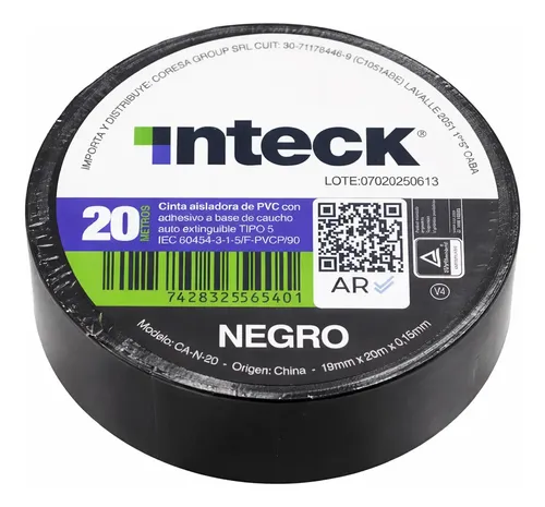 CA-N-20 - Cinta Aisladora de 20 Metros Negra - Inteck | Teletex