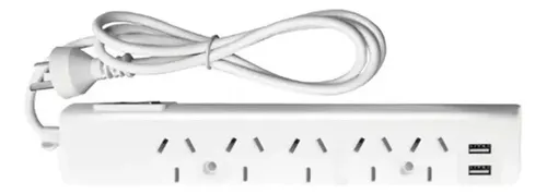 PX5B-2USB-1.5 - Zapatilla 5 Tomas + 2 USB con Termica - Blanco - Con 1,5 mts de Cable - Inteck | Teletex