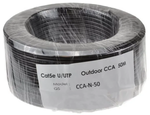 UTP-CCA-50-Plus – Cable UTP Plus CCA 0.5MM CAT 5 Negro – Rollo 50MTS | Teletex